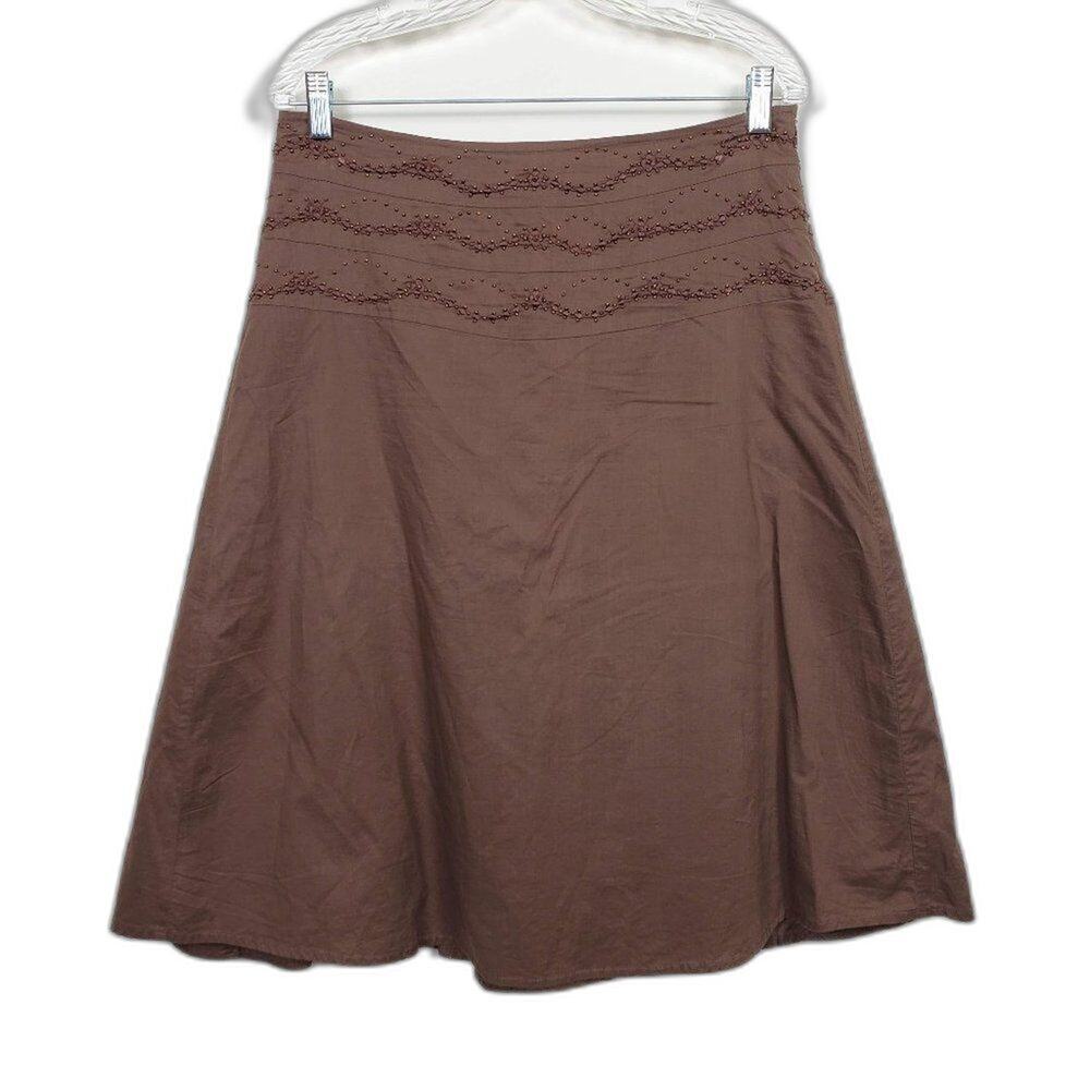 Charlotte Russe Beaded A Line Skirt Womens Size 8 Brown Cotton Knee Length